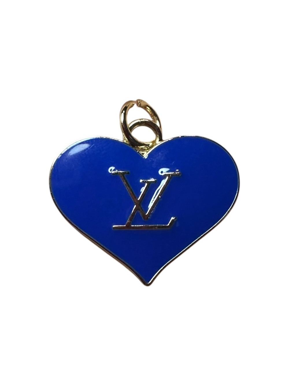 Louis Vuitton Gold and Blue Enamel Heart Logo Zipper Pull Charm